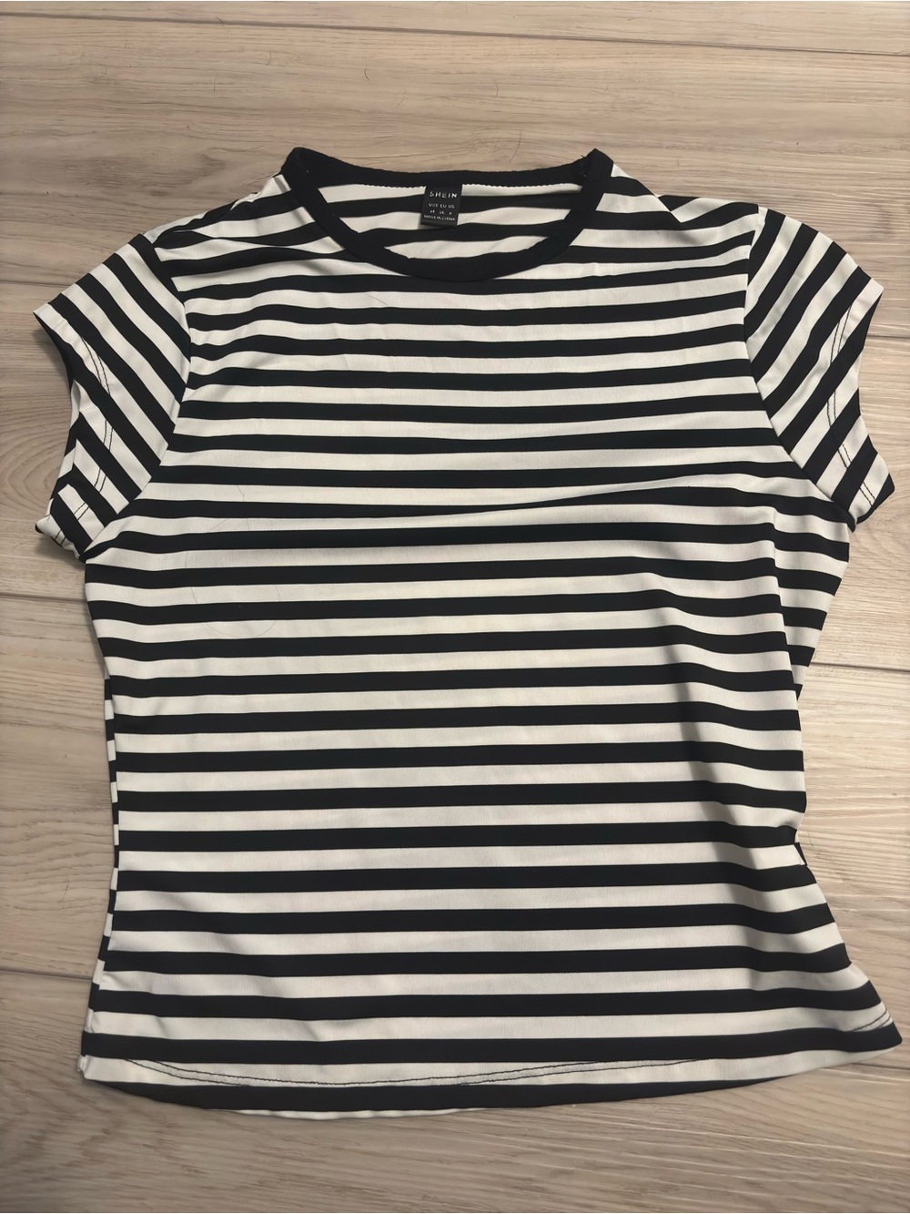 SHEIN Black & White Striped Short Sleeve Tee